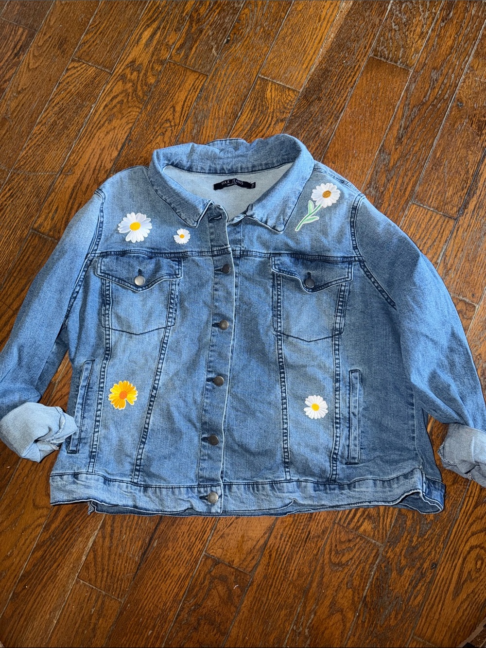 Max Jeans Blue Denim Jacket with Daisy Embroidered Accents